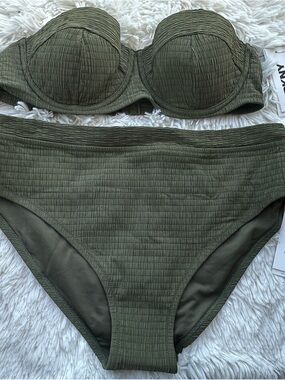 DKNY Olive Green Women's Textured Bandeau Bikini Set size XL